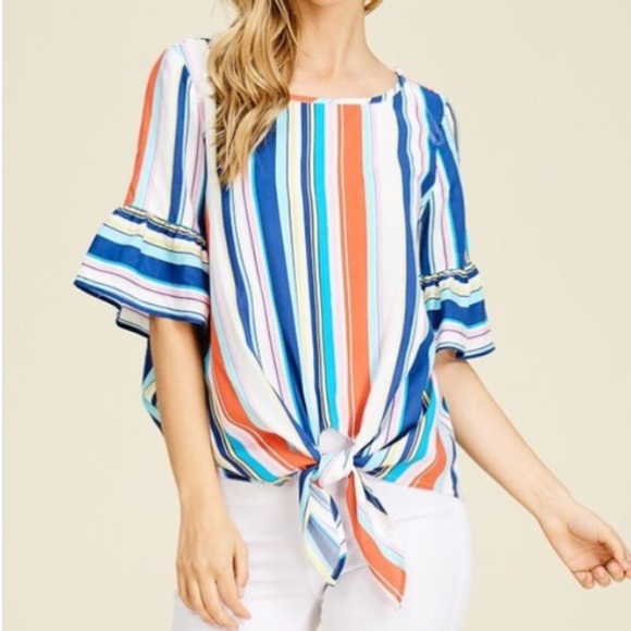LAST! Beach striped front tie top - Picture 5 of 6